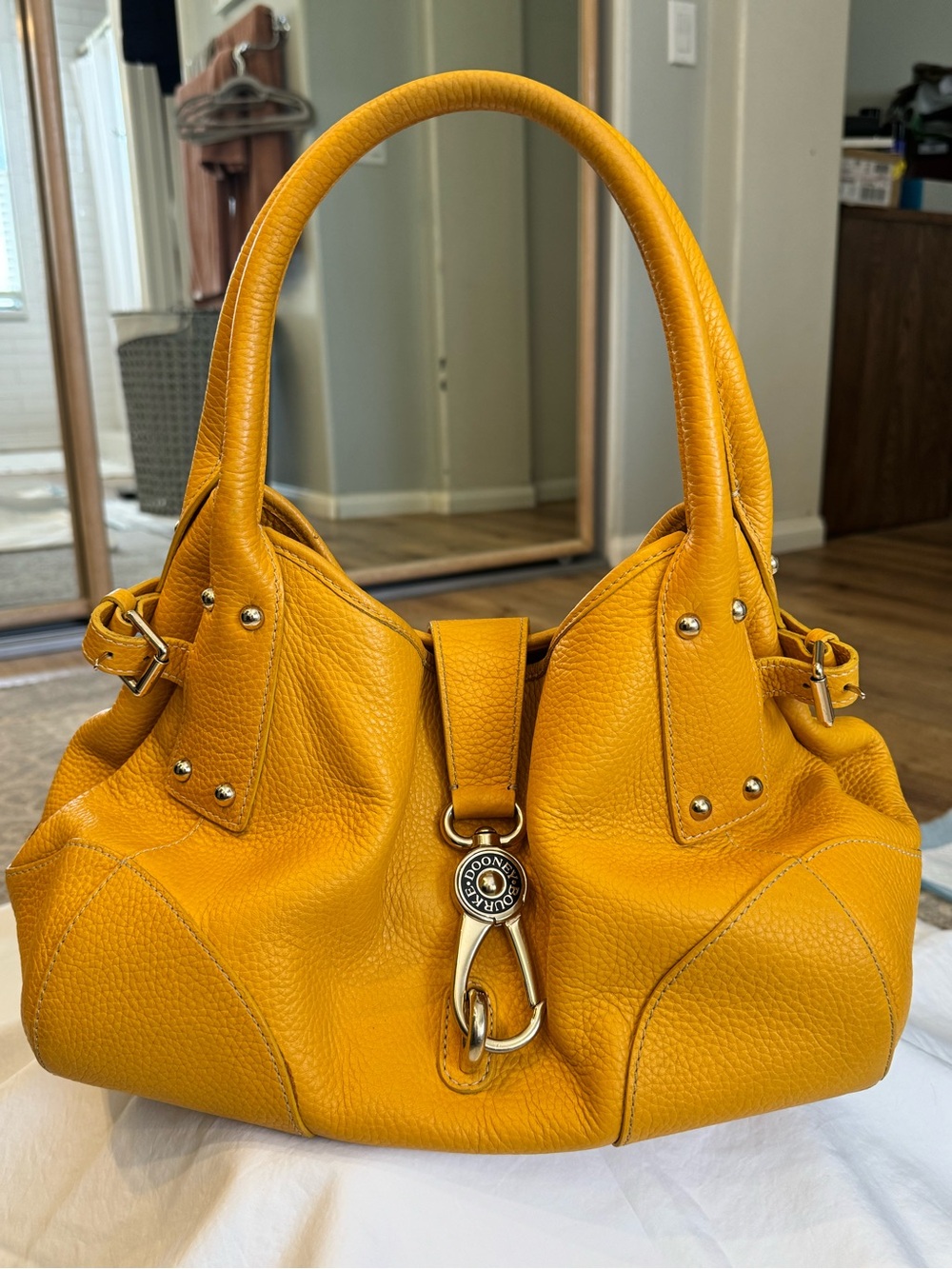 Dooney & Bourke Belvedere Yellow Pebbled Leather Satchel Handbag - Picture 13 of 13